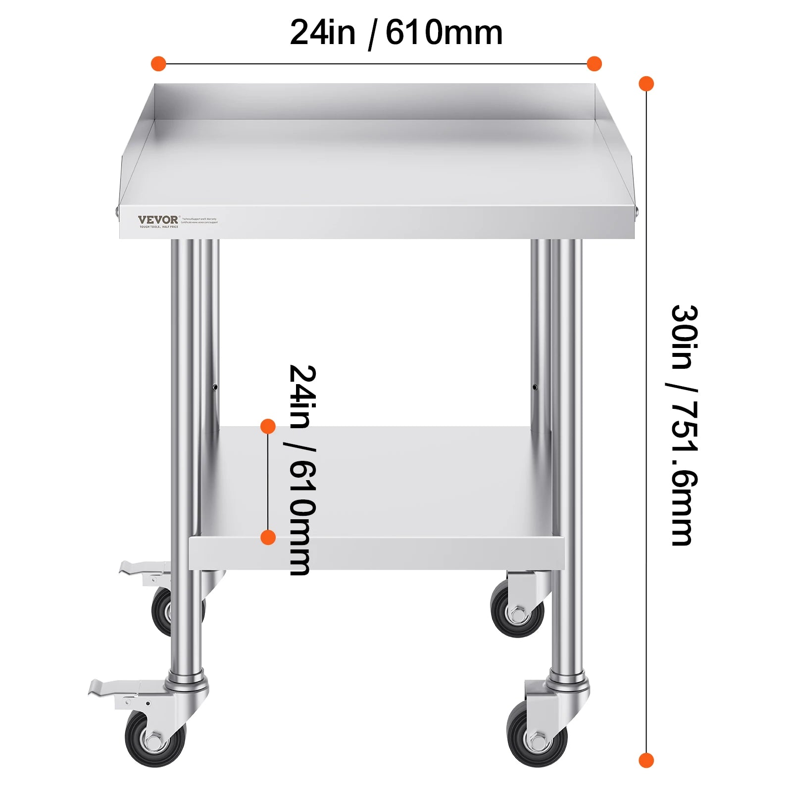 Stainless Steel Work Table with Wheels and Adjustable Shelf