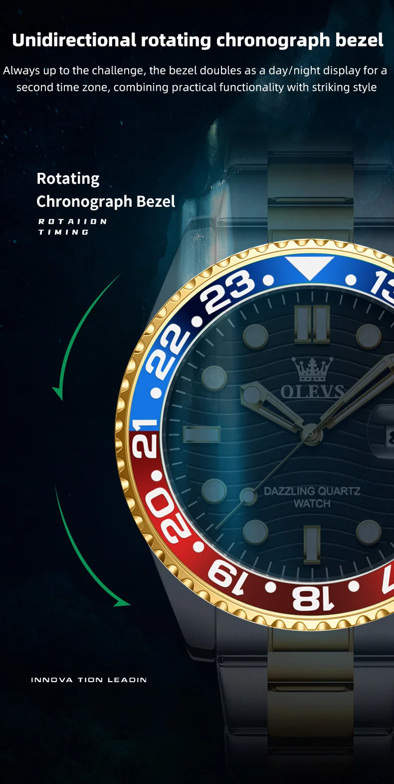 OLEVS New Quartz Watch for Men Stainlss Steel Strap Diving Series Colorful Bezel Fashion Luxury Brand Original Men's Wristwatch 