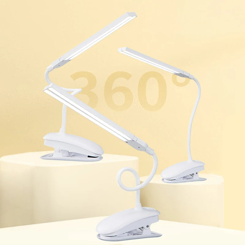 LED Clip Reading Lamp with Two Heads and Touch Dimming