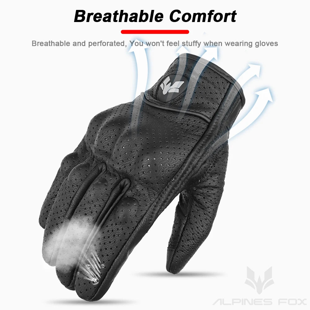 2023 Summer New Vintage Leather Motorcycle Gloves Men Black Wear-resistant Guantes Touchscreen Anti-slip Retro Motobiker Luvas 