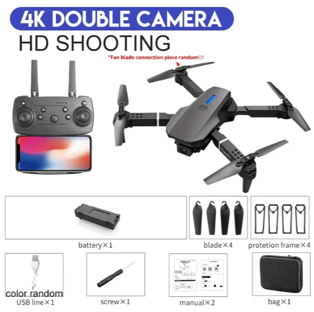 Height Hold Gift Toy 2024 E88Pro RC Drone 4K 1080P Wide Angle HD Camera Foldable Helicopter WIFI FPV 