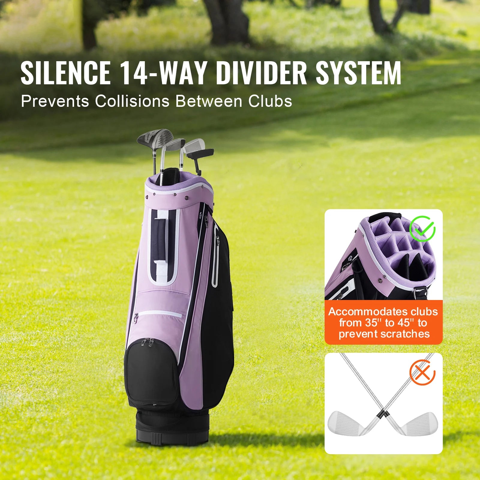 Golfová taška na vozík s 14-dielnym rozdeľovačom a viacerými úložnými vreckami