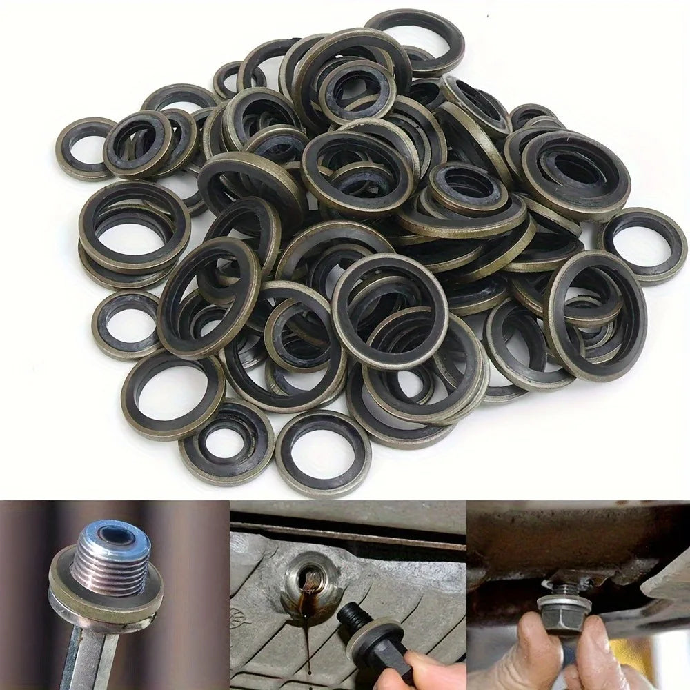 100pcs/Box Car Oil Pan Gasket Kit with Replaceable Rubber Oil Plug Washers and Seals for M6, M8, M10, M12, M14, M16