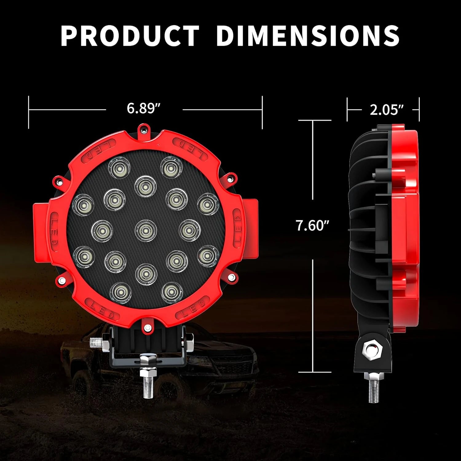 2PCS 7 Inch 51W Round LED Offroad Lights, 5100LM Spot Driving Light Pod Bumper Roof Fog Light Fit for Boat, Jeep, ATV, SUV