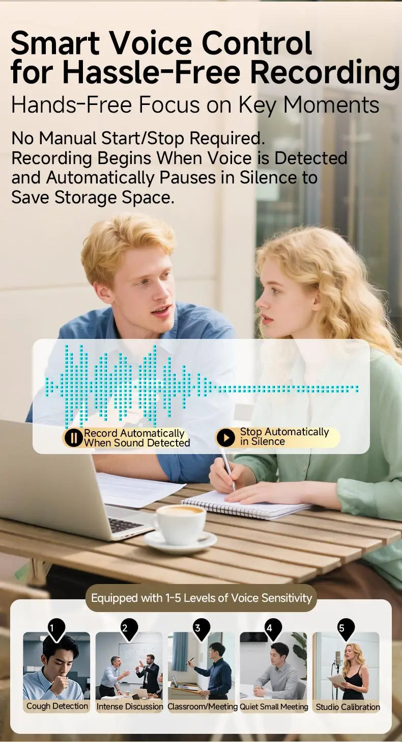 Digital Voice Recorder Magnetic Design 760H Audio One-touch Record Smart Noise Reduction  Auto-Save, for Students & Lawyers