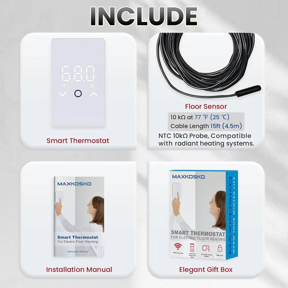 Smart Floor Heating Thermostat with Touchscreen & App Control