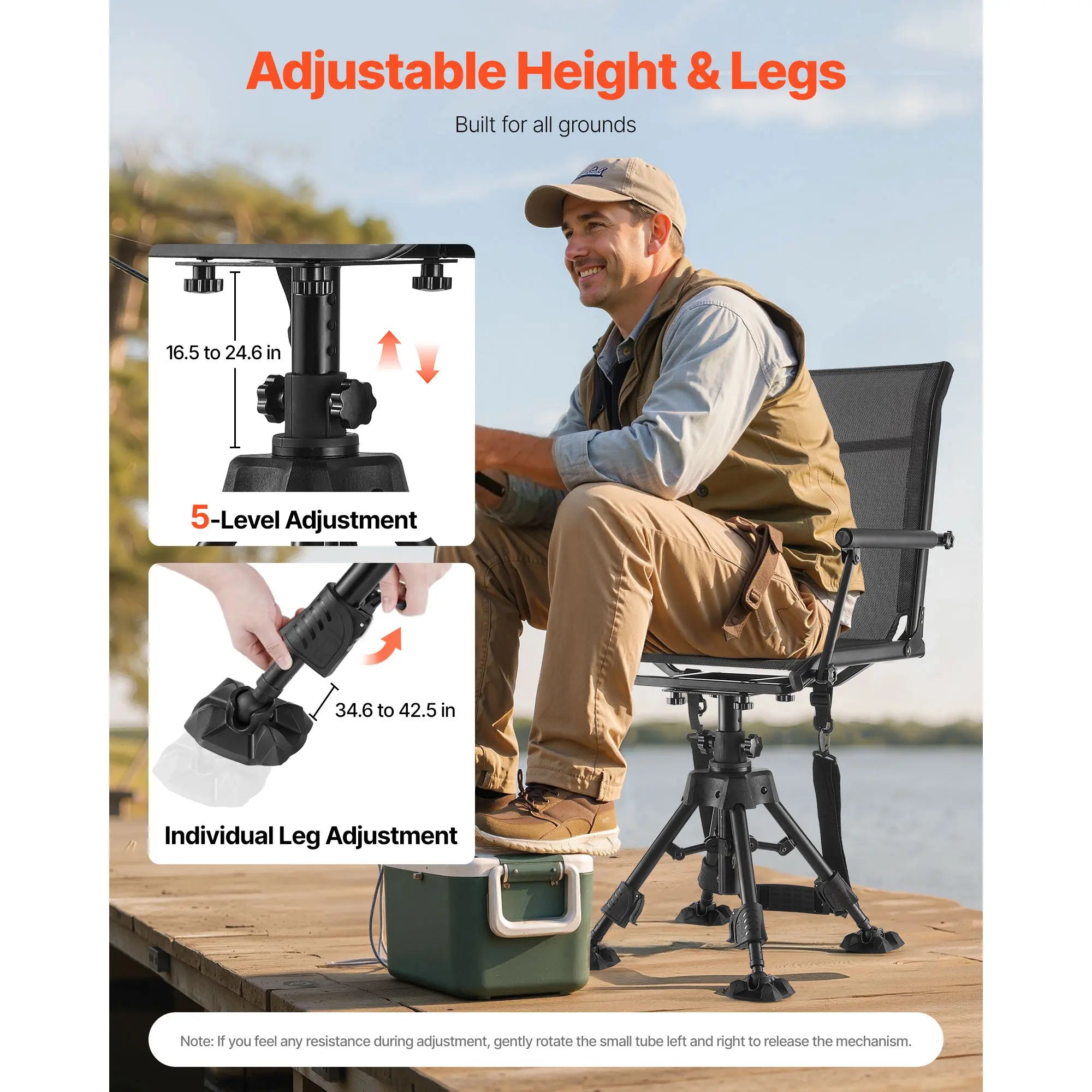 SucceBuy Hunting Chair 360° Silent Swivel Foldable Blind Chair Steel Frame Ground Stool Seat 300Lbs/350Lbs Capacity for Fishing
