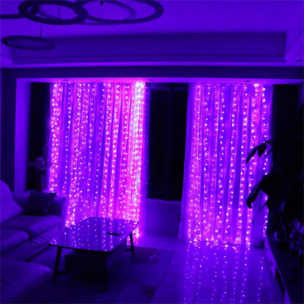 Cortina de luzes LED decorativas USB, 8 modos, vários tamanhos