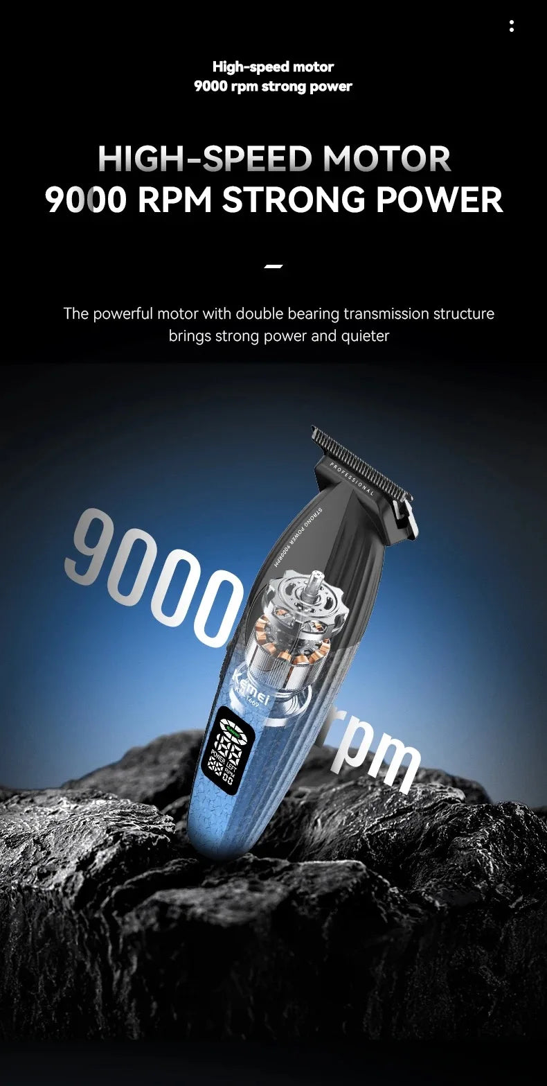 Cordless 9000RPM Hair Clipper Zero Gap Trimmer for Precision Cuts