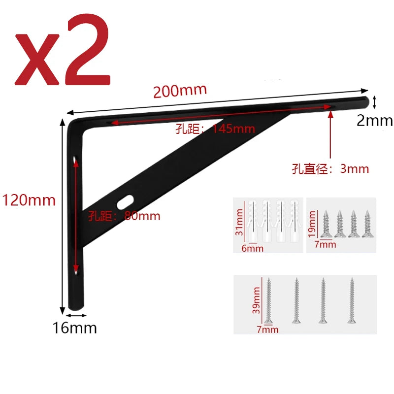 Triangular Shelf Brackets, Black or White, Pair