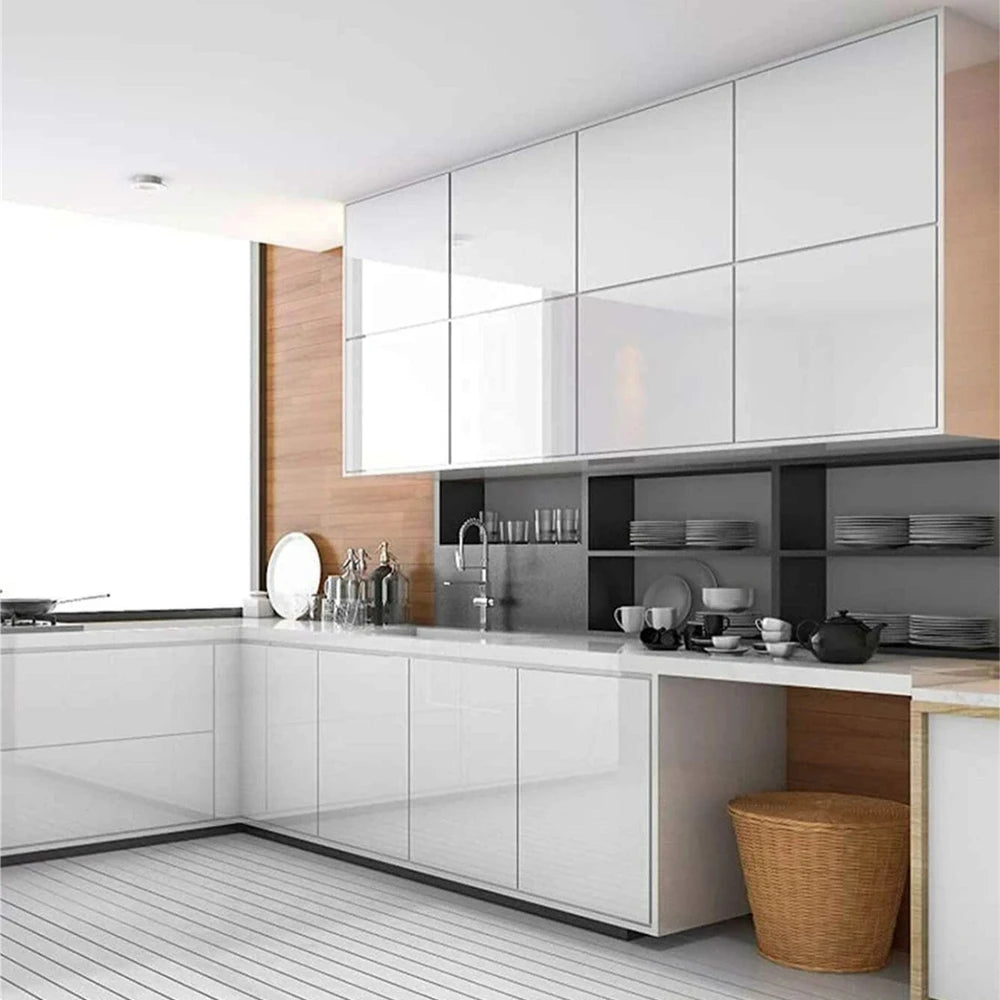 PVC Pearl Film Waterproof Wallpaper Room DIY Self-adhesive Black/White Wardrobe Kitchen High Gloss Paste Furniture Wall Stickers 