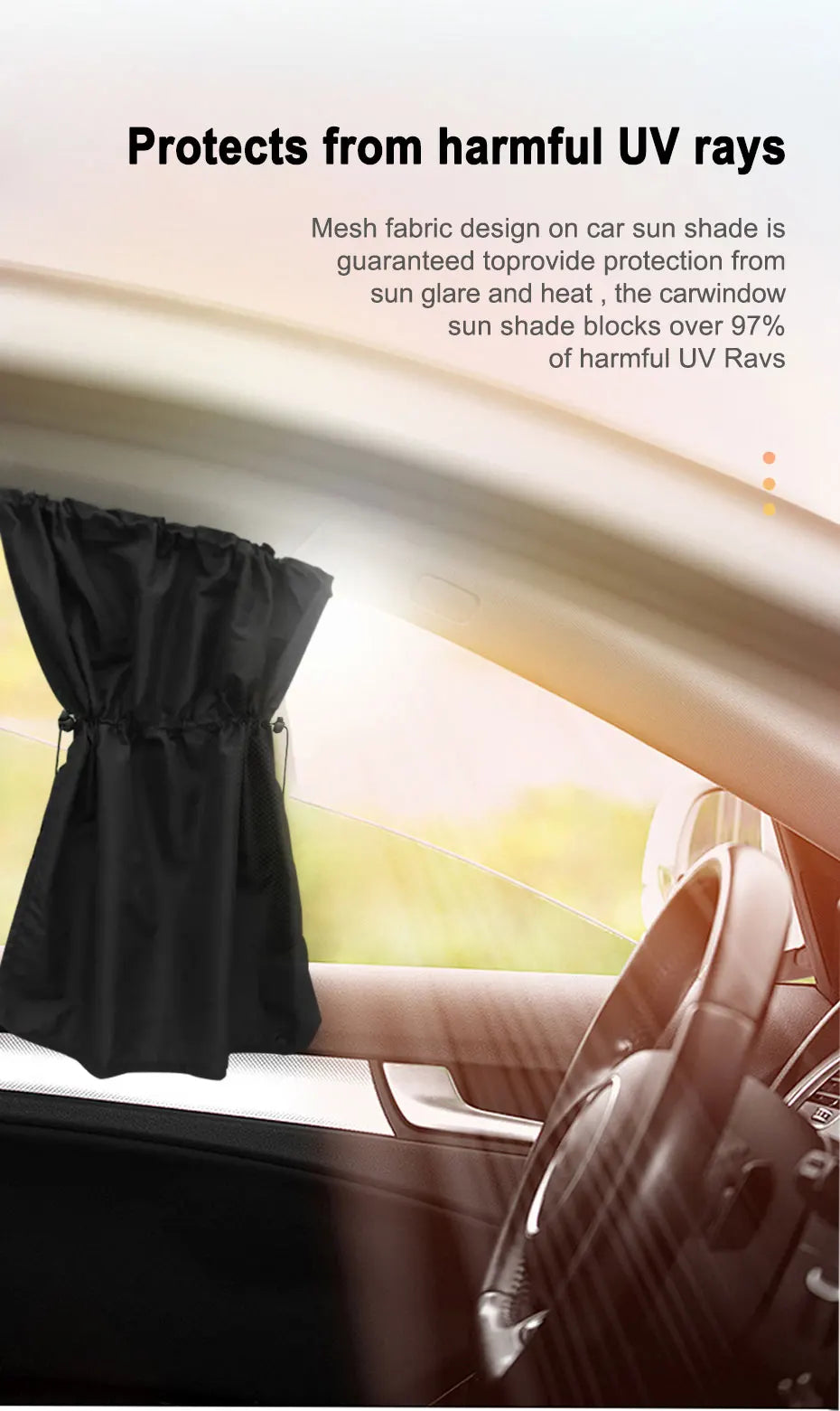 SEAMETAL 2Pcs Car Sun Shade Curtains Side Window Sunshade Summer Sun Protection 95% Light/UV Blocking Auto Privacy Blind Curtain