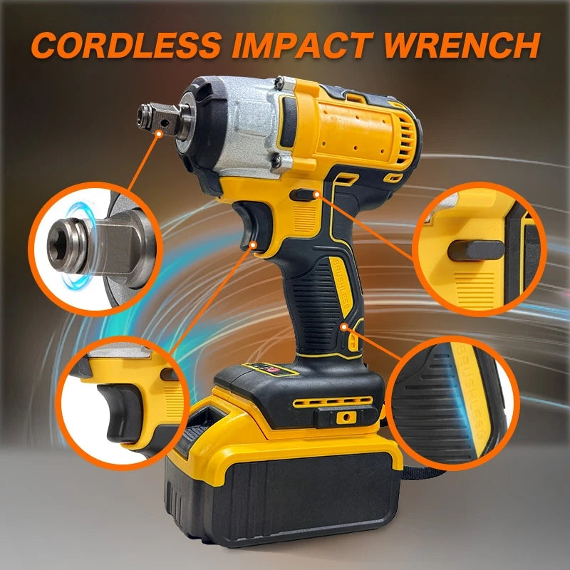 Cordless Impact Wrench - 590Ft-lbs (800N.m) Brushless 1/2 inch, 3300RPM High Torque Impact Gun, 2x 4.0Ah Battery, Charger & 4 Sockets, Electric Impact Wrench for Car Home