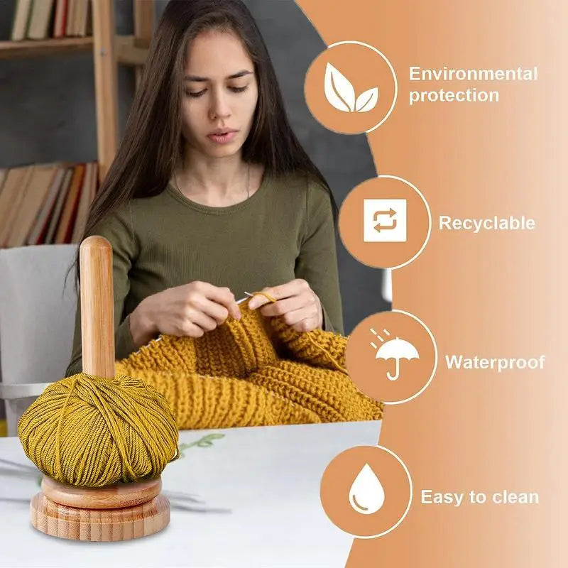 Wooden Yarn Ball Holder for Knitting and Crochet