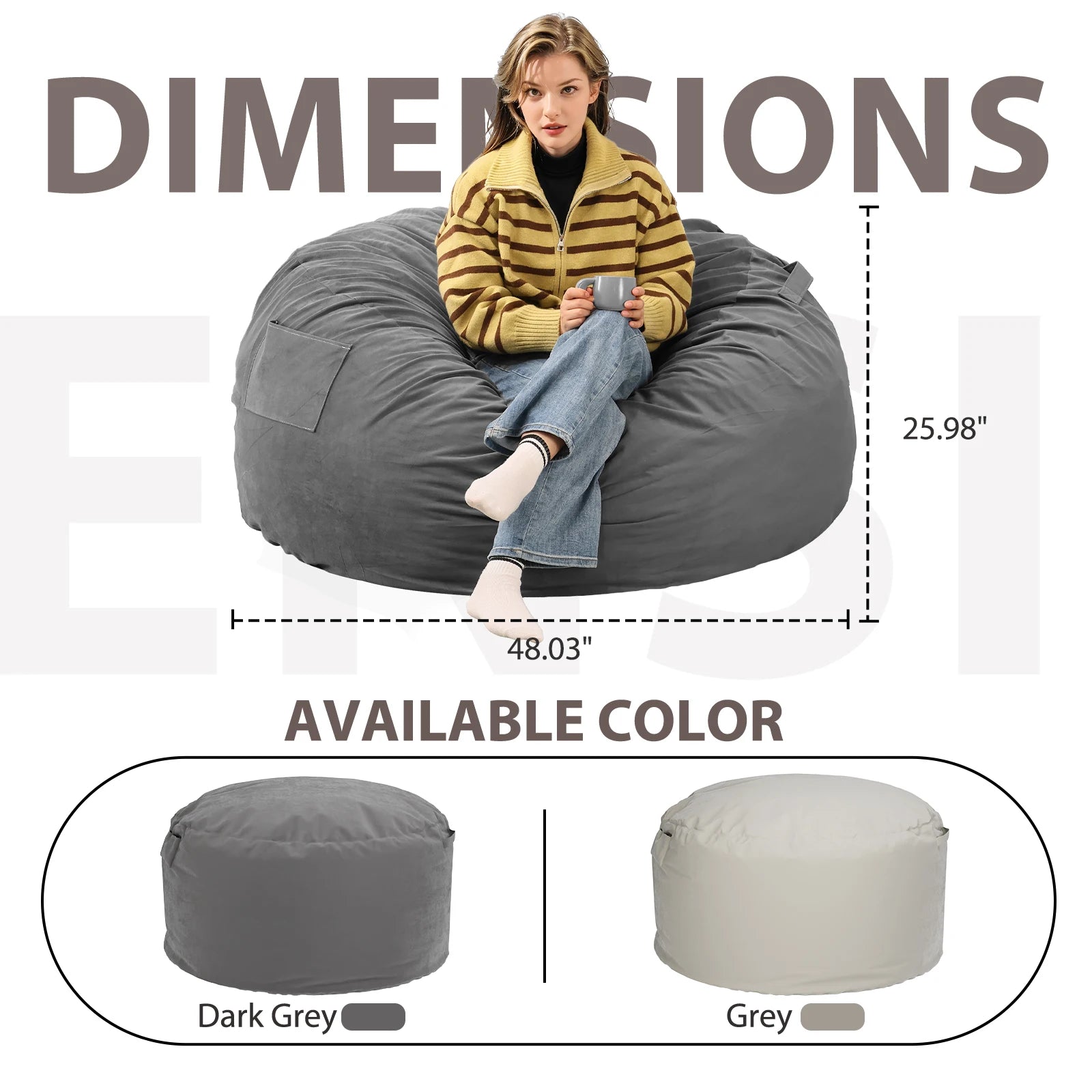 Oversized Foam Bean Bag Chair with Washable Cover & Pocket