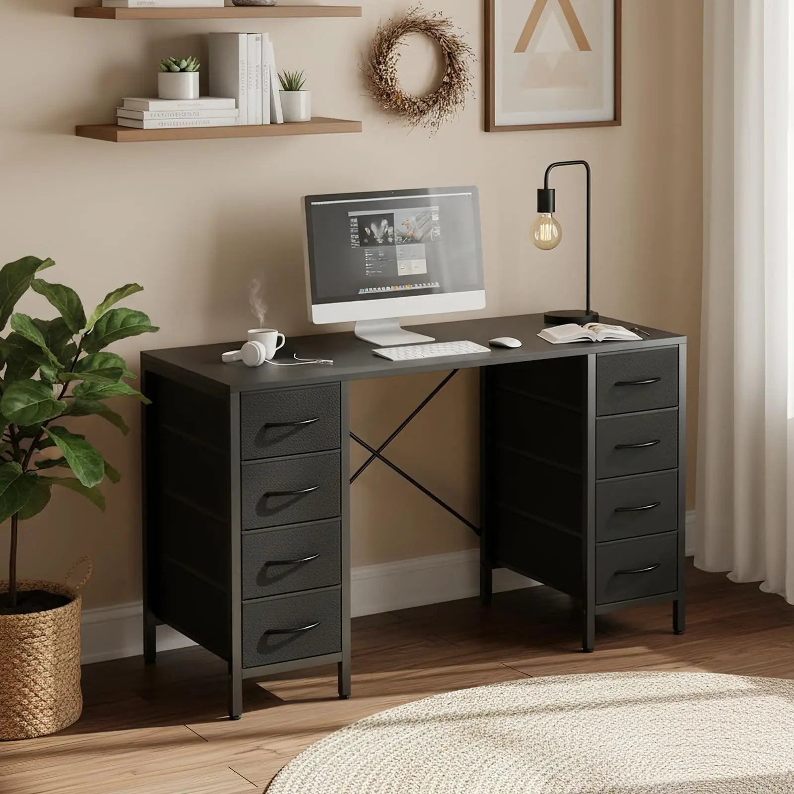 47 Inch Computer Desk with 8 Drawers Storage & Sturdy Frame