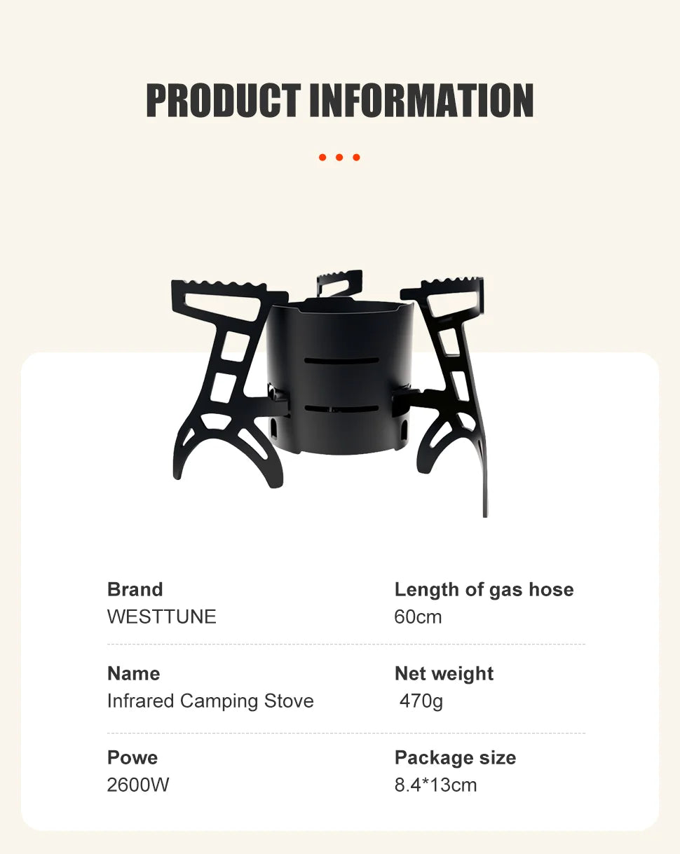 Infrared Camping Stove 2600W Windproof Gas Burner