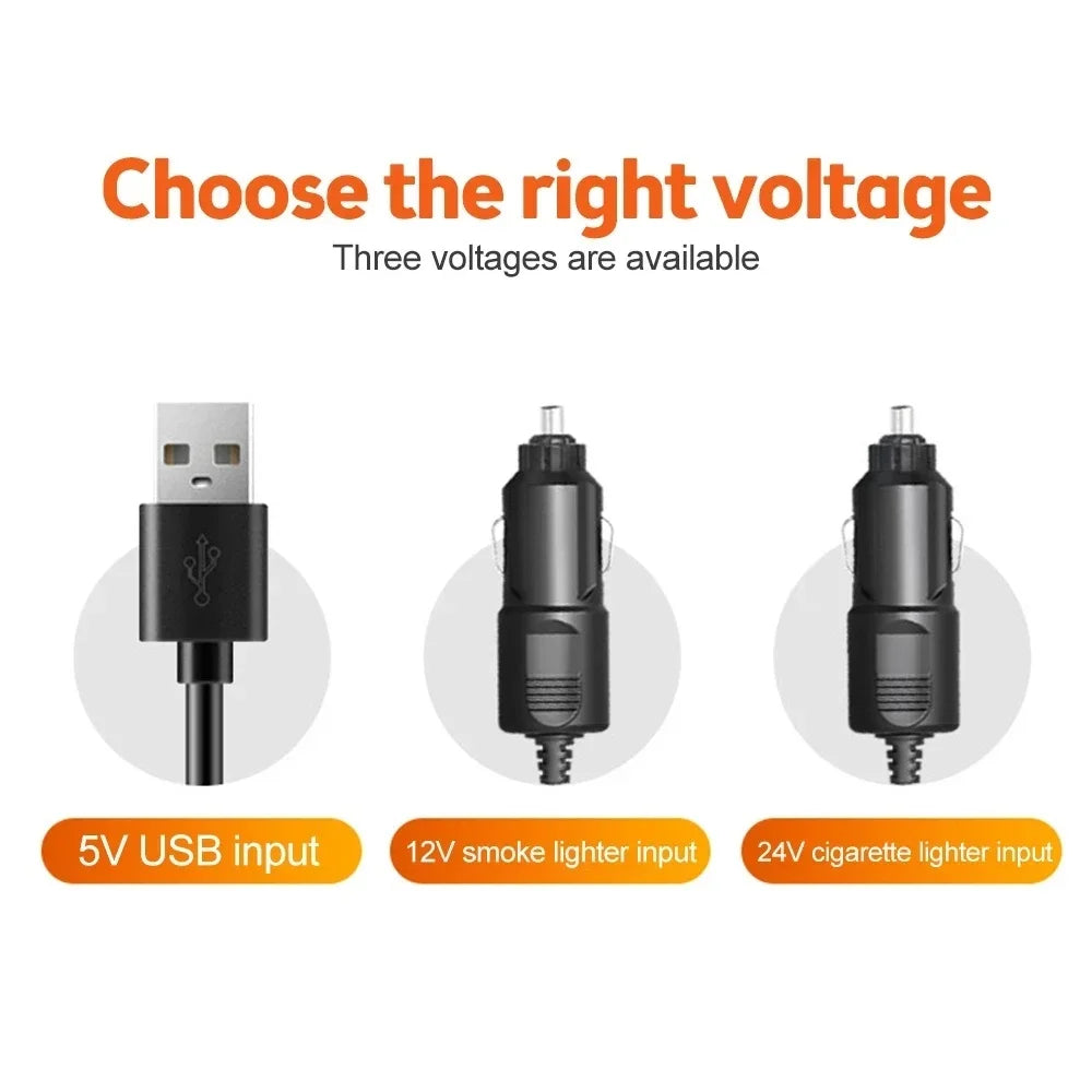 360° Justerbar Dobbelt Hoved Bilventilator med USB & 12V/24V Strøm