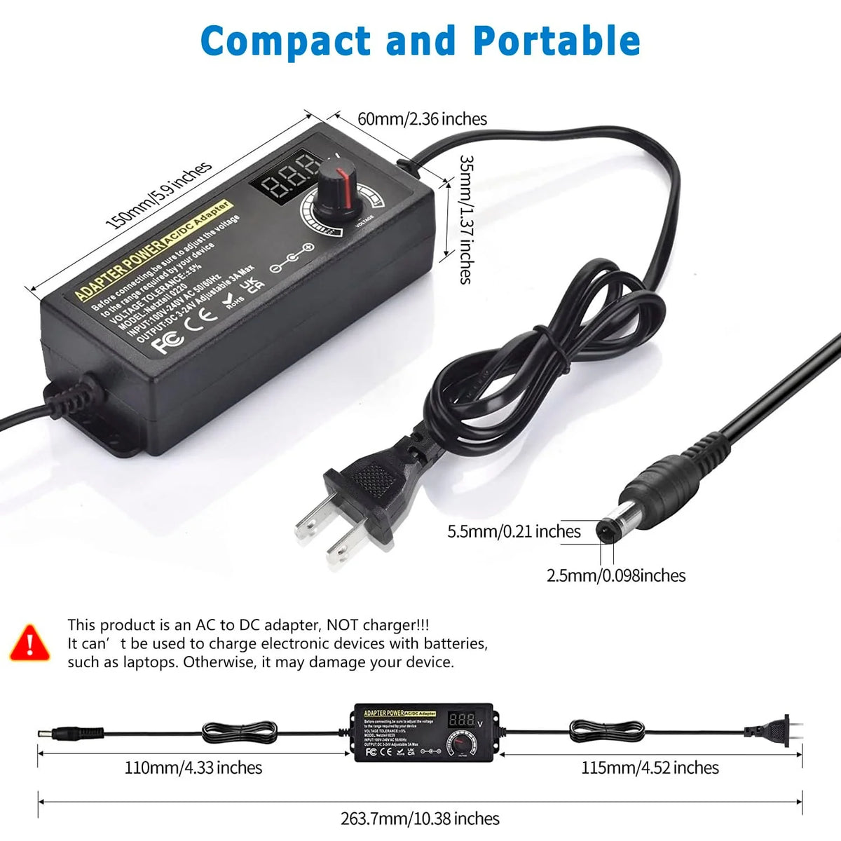 Adjustable DC Power Adapter - 3-24 V