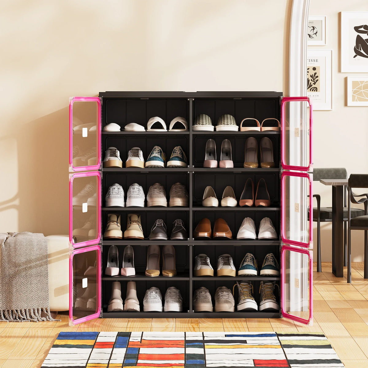 Νarrow Shoe Cabinet Folding Shoe Cabinet With Magnetic Door, Shoe Rack With 6 Doors And 12 Compartments, Shoe Cabinet, For 24 Pairs Of Shoes, 85 X 34 X 108 cm, Plastic Storage Cabinet, For Living Room, Bedroom, Hallway