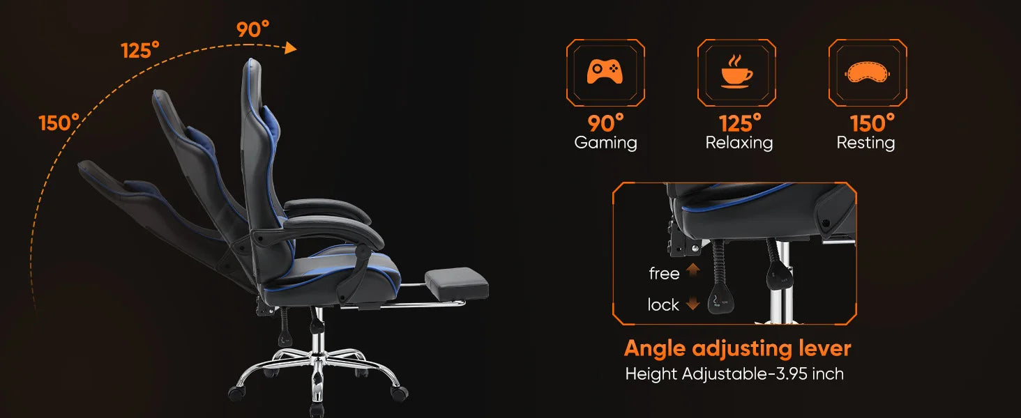 Ergonomic Racing Gaming Chair with Lumbar Support and Flip-Up Arms