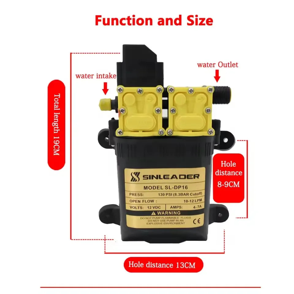 12V 7A 10L/min High Pressure Agricultural Electric Water Pump Water Sprayer Pumps Dual-Core Power Agricultural Electric 
