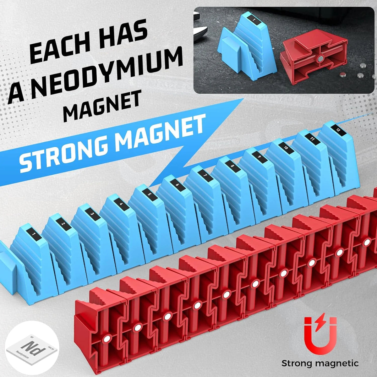 Wrench Organizer Modular System – 12 PCS Magnetic Wrench Organizer for Tool Box Drawer, Modular Wrench Storage Rack