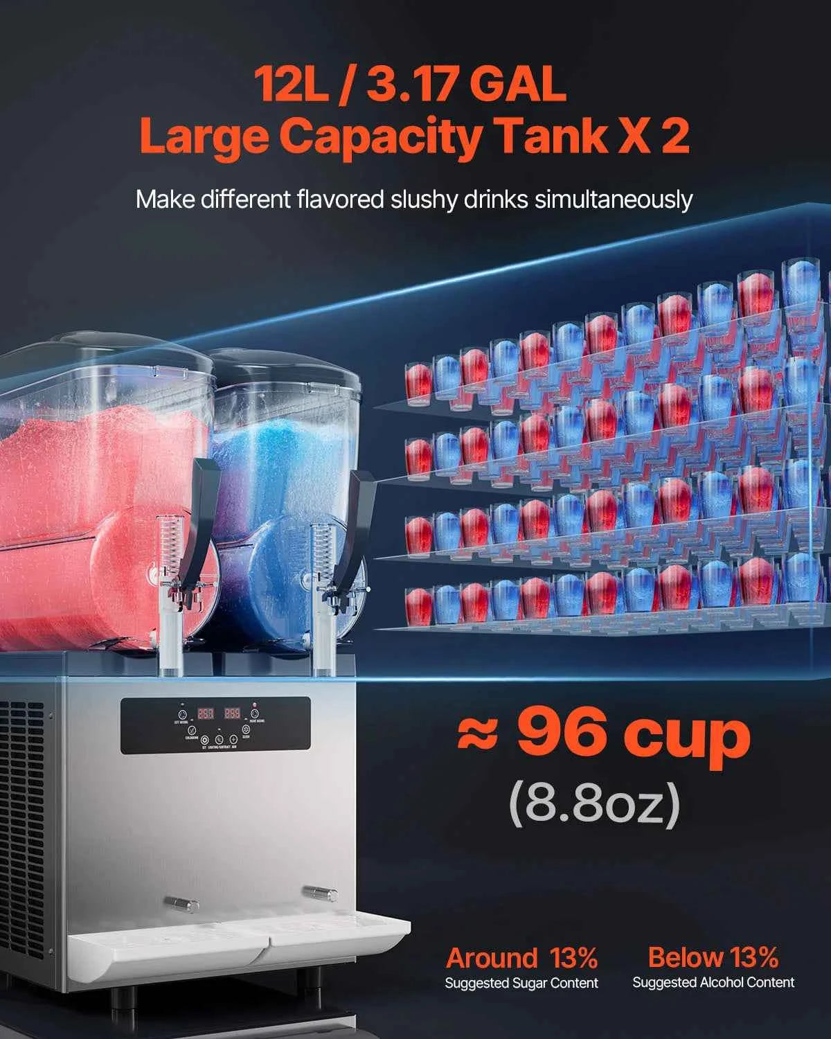 Commercial Slushy Machine 2 x 12L Stainless Steel Frozen Drink Maker