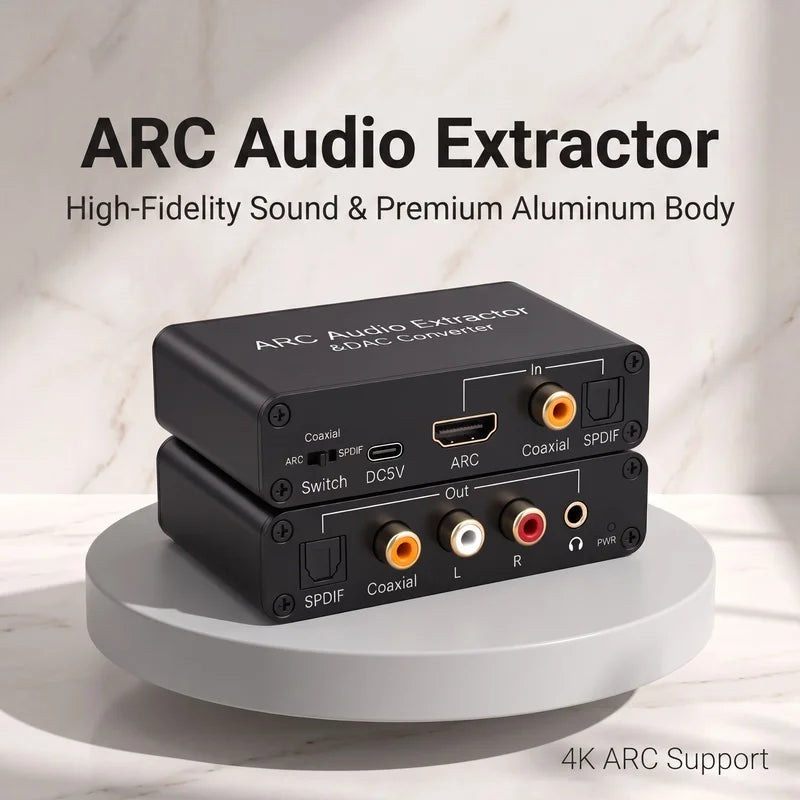 HDMI-Compatible ARC Audio Extractor with Optical, Coaxial and RCA Out