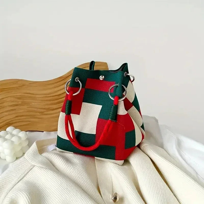 Cotton Knit Patchwork Bucket Bag