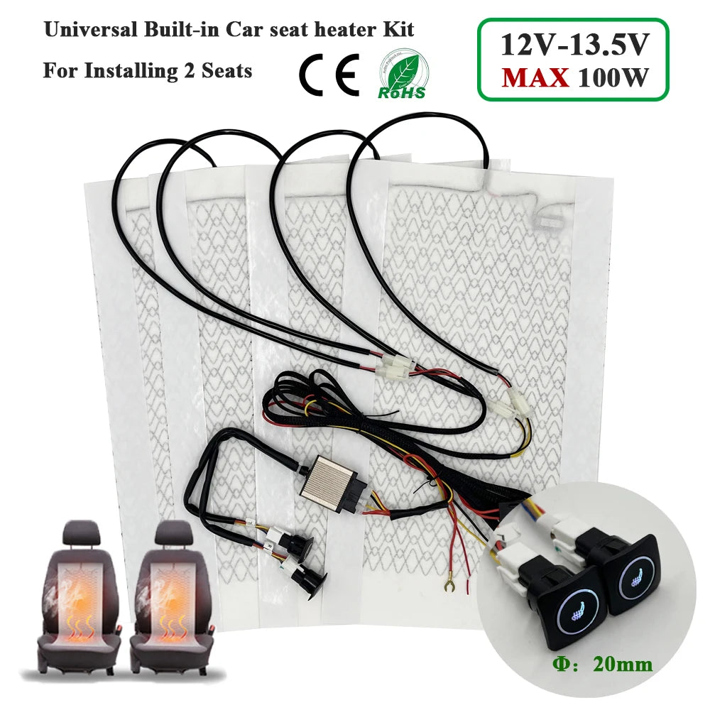 Uniwersalny zestaw podgrzewania foteli samochodowych 100W do zabudowy dla dwóch siedzeń