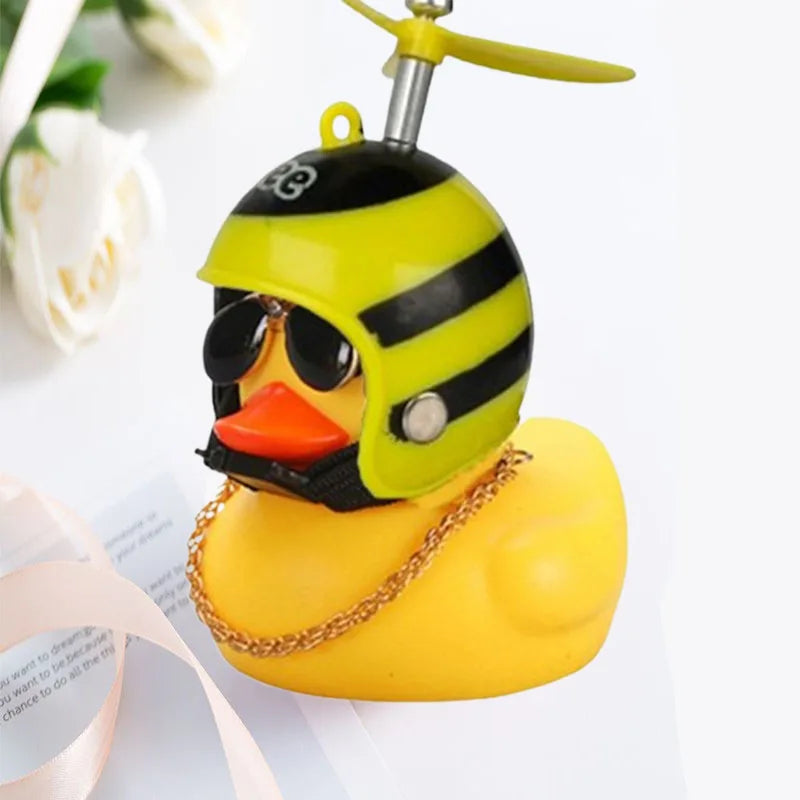 Car Duck With Helmet Broken Wind Pendant Small Yellow Duck Road Bike Motor Helmet Riding Cycling Accessories Without Lights 
