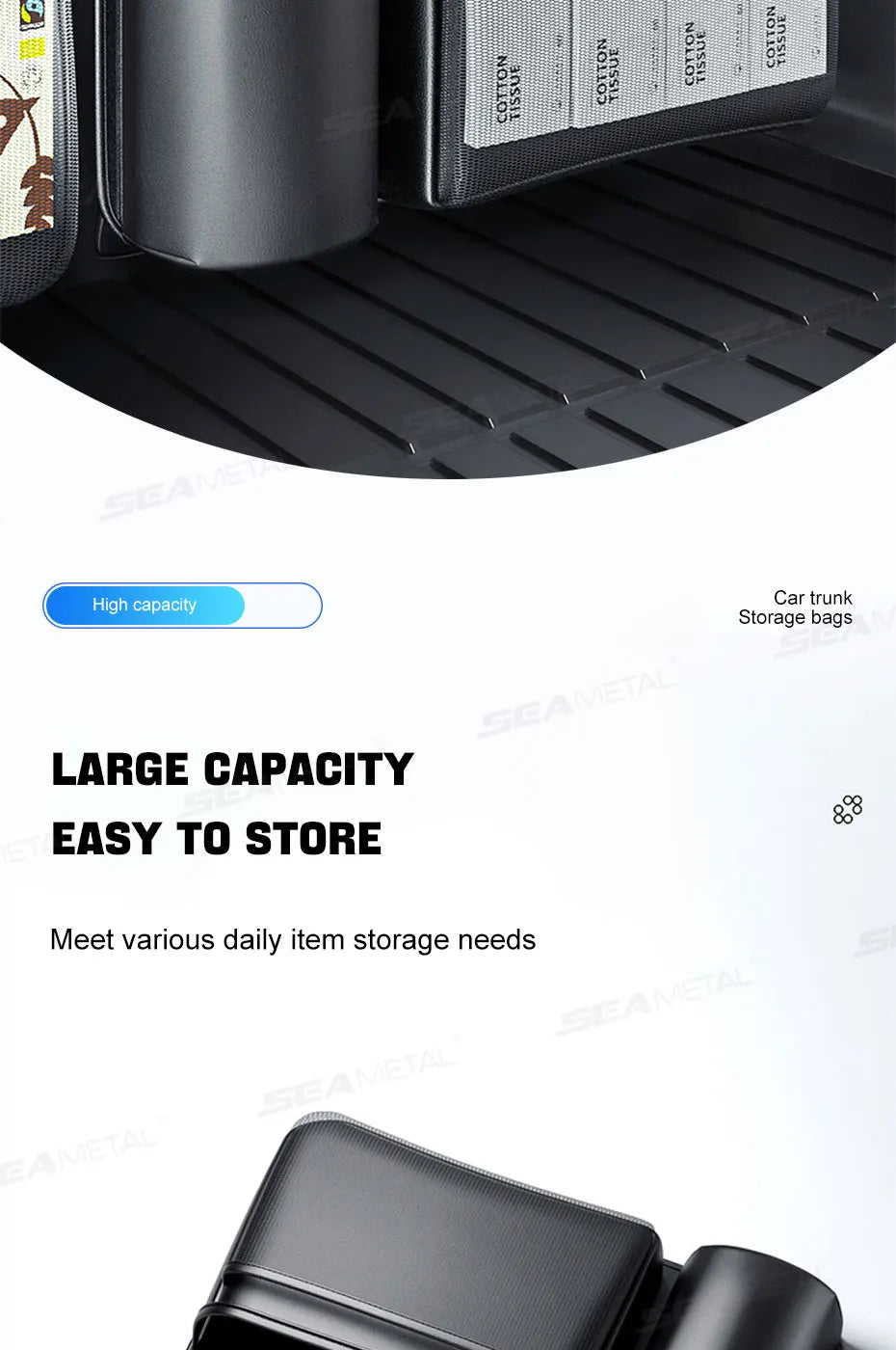 SEAMETAL SUV/MPV Trunk Storage Bag Wear-Resistant PU Leather Car Organizer Hook-and-Loop Fastener Auto Seat Back Storage Pouch
