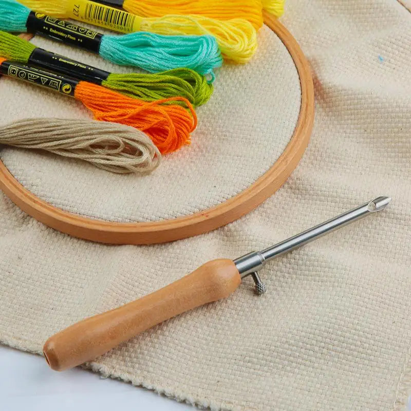 Adjustable Wooden-Handle Punch Needle Set, 5 Pieces
