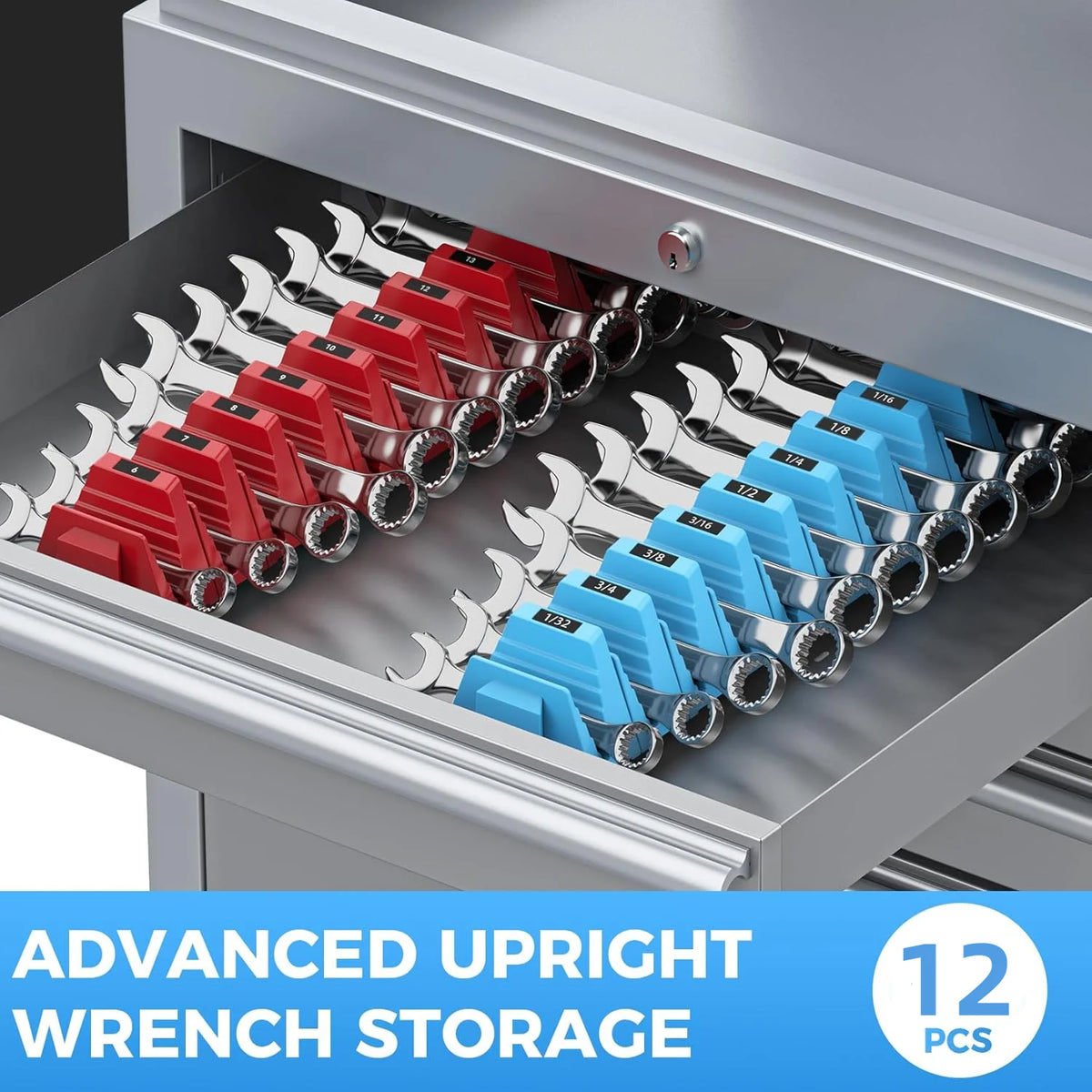 Wrench Organizer Modular System – 12 PCS Magnetic Wrench Organizer for Tool Box Drawer, Modular Wrench Storage Rack