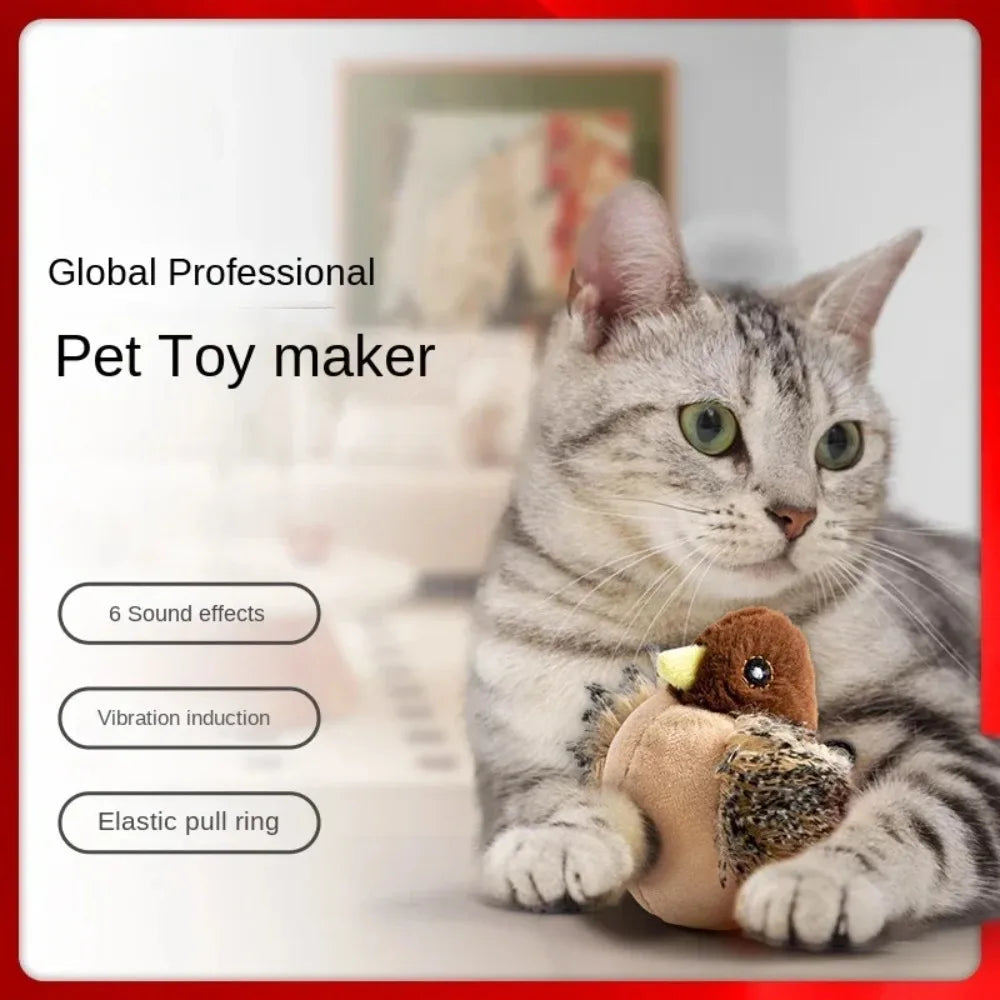 Interactive Cat Toys Flying Bird Cat Toy Flapping Wings Sparrow Catnip Toys Vivid Chirpi]ng Simulation Bird Interactive Cat Toy 