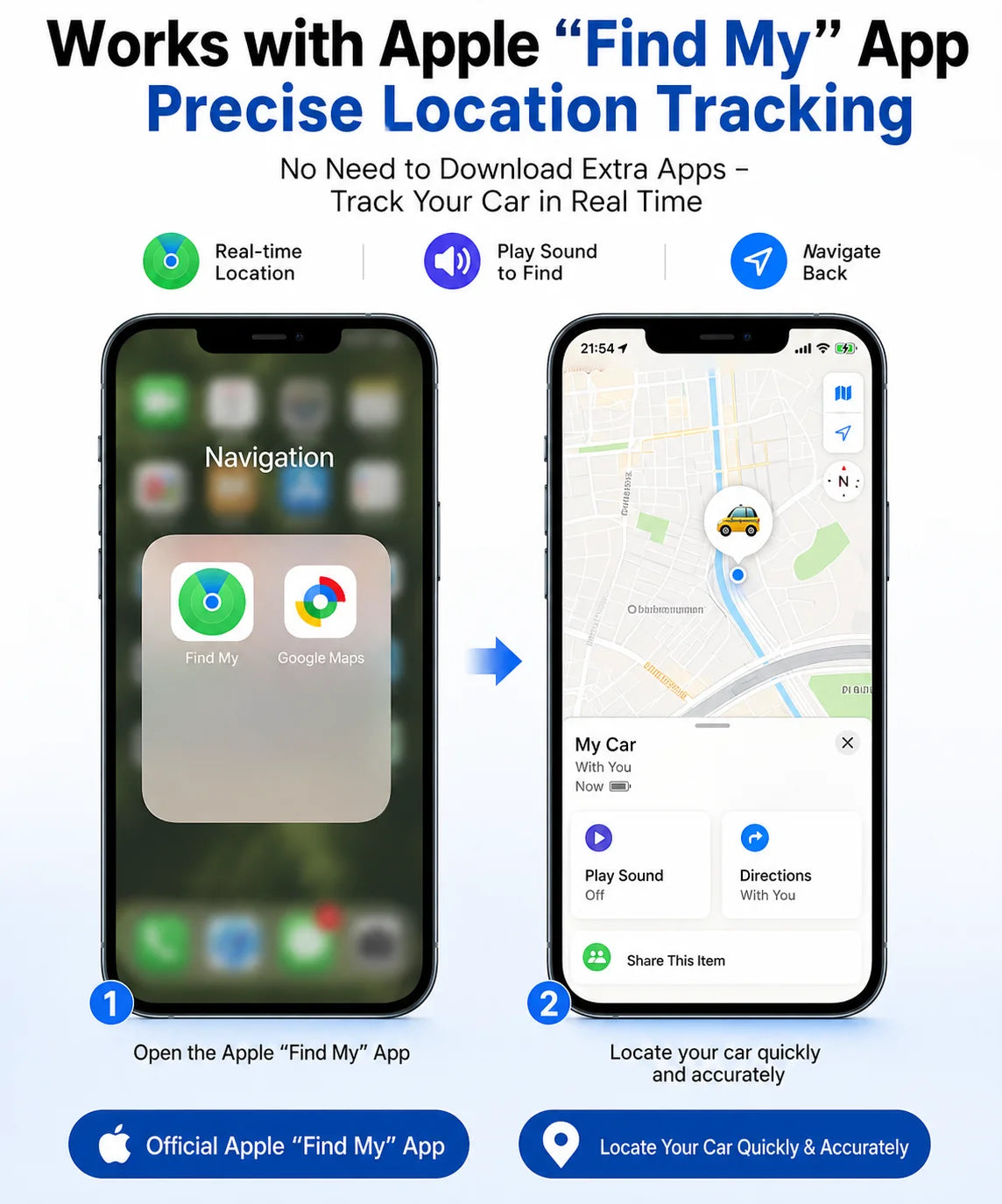 33W Car GPS Locator Tracker with USB Type-C QC3.0 Fast Charging – Works with Apple Find My App, Google & Android