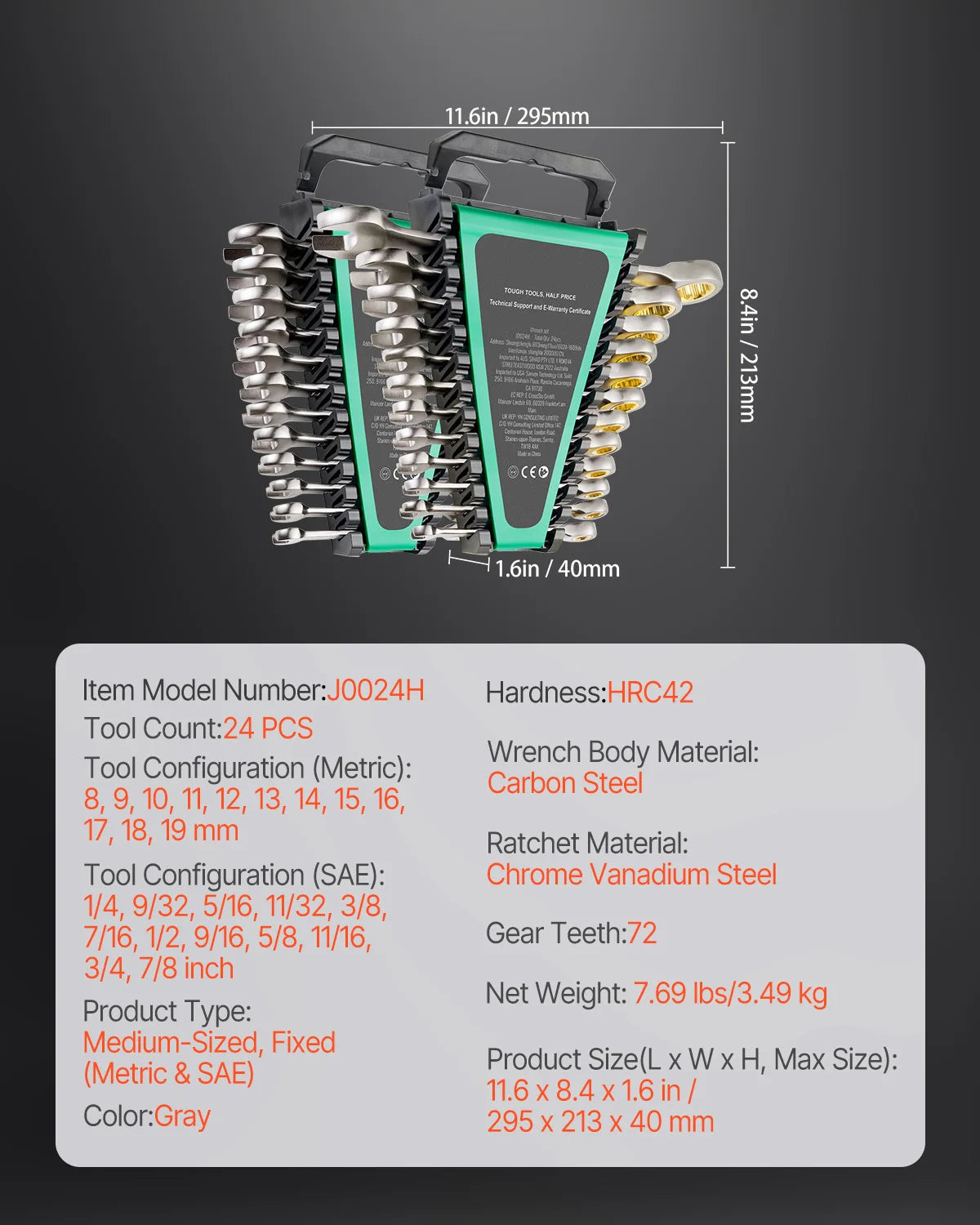 24-Piece Ratcheting Combination Wrench Set with Organizer Rack, SAE and Metric