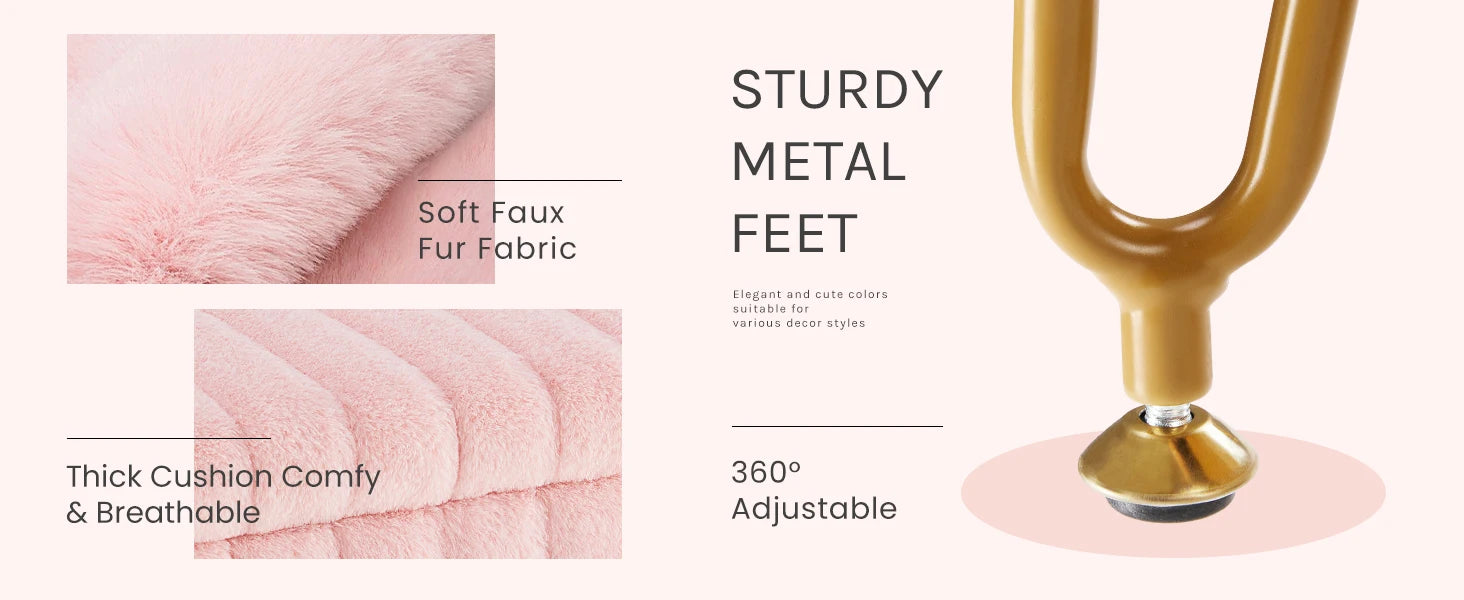Faux Fur Storage Ottoman Stool with Hidden Compartment & Metal Legs