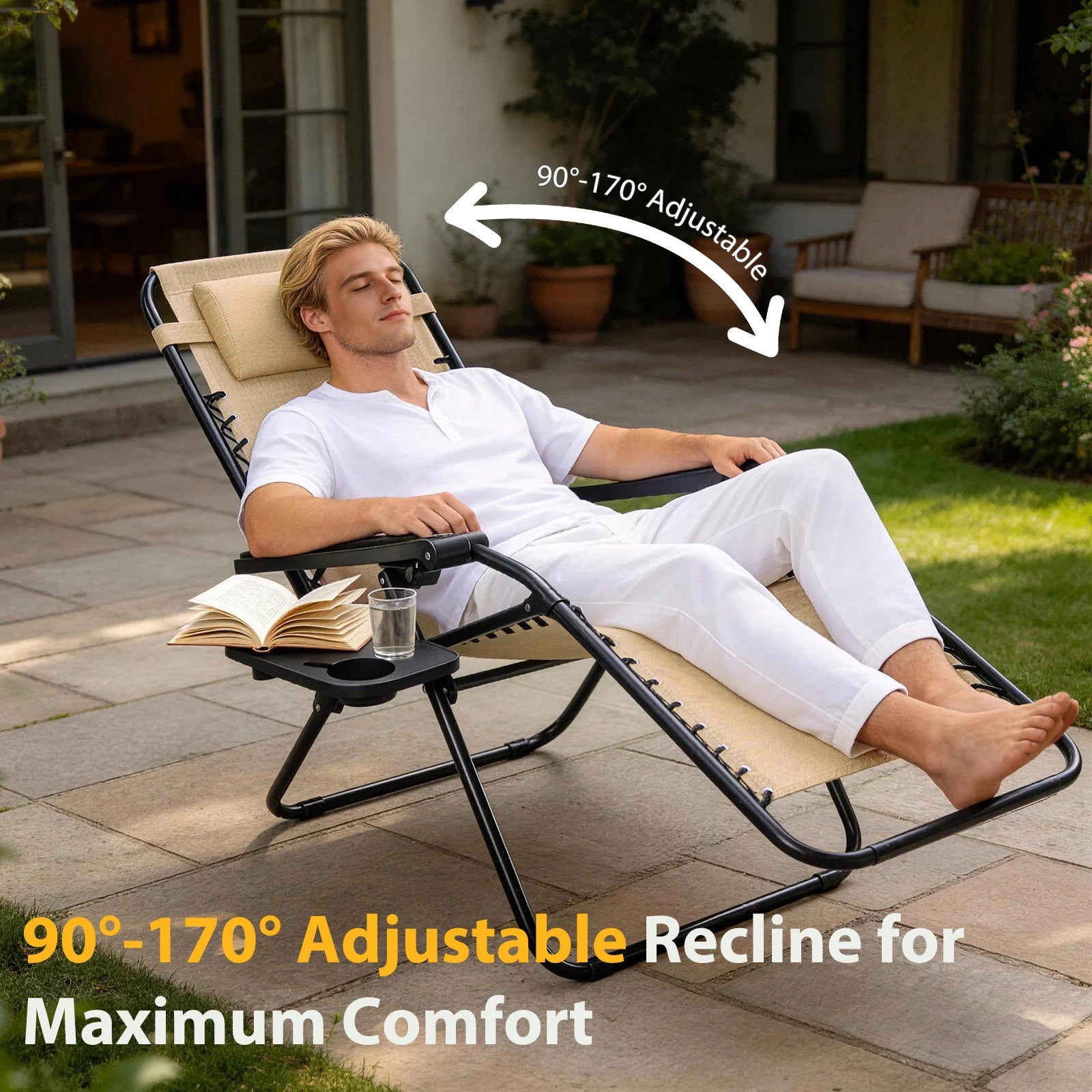 Zero Gravity Recliner Chairs Set of 2 with Tray & Adjustable Headrest
