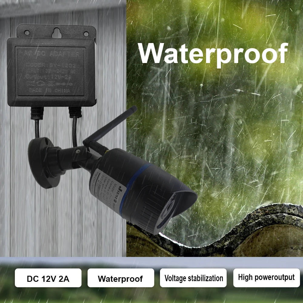 DC12V 2A Waterproof EU Plug Power Adapter For CCTV Security Surveillance AHD Camera Charger NVR DVR Input AC100V-240V 5.5*2.1mm 