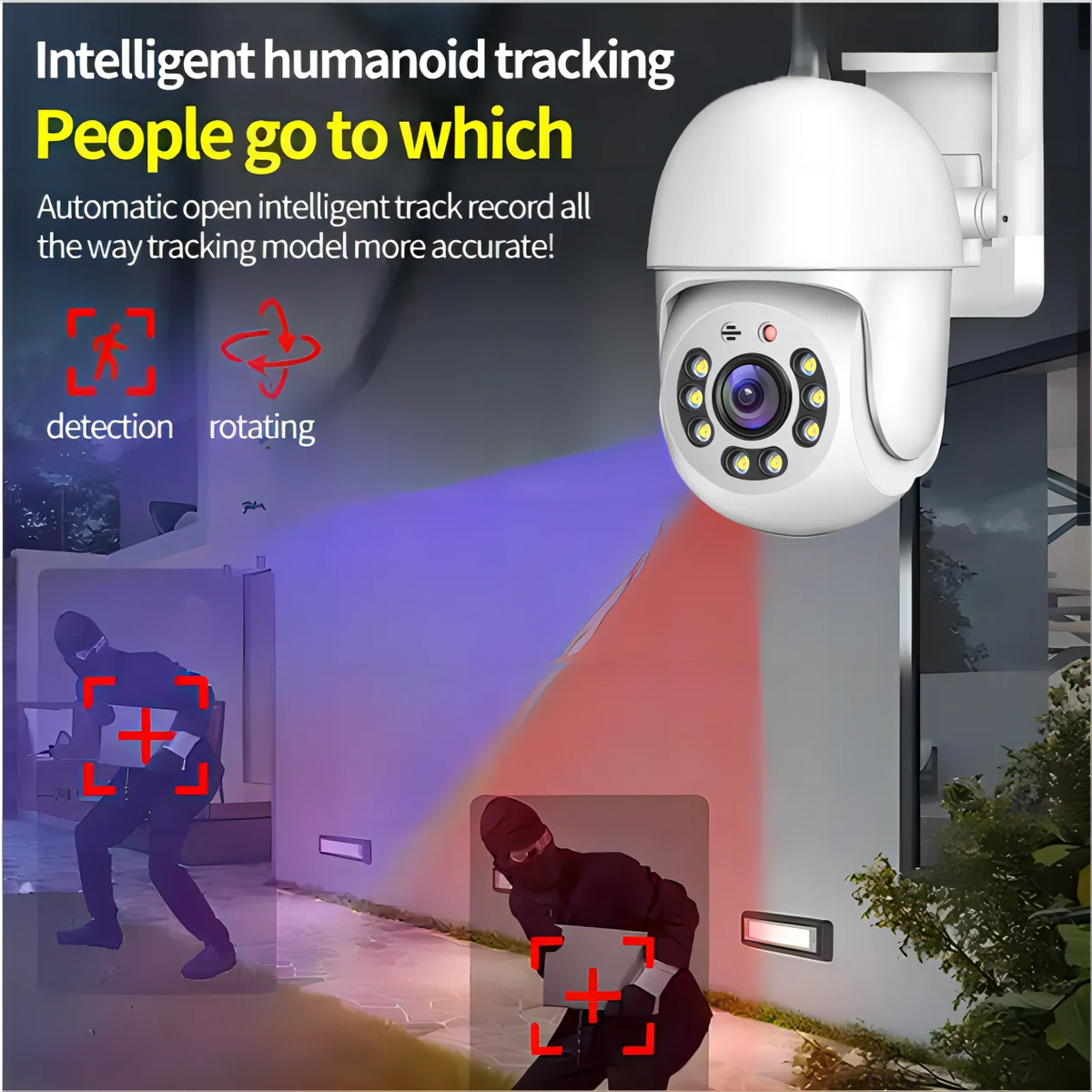 4MP PTZ WiFi Security Camera Outdoor IP66 Waterproof Dual-Band