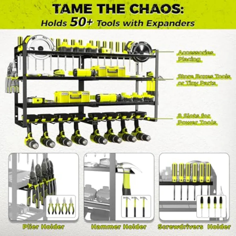 4-Layer Heavy Duty Wall-Mount Power Tool Organizer Rack