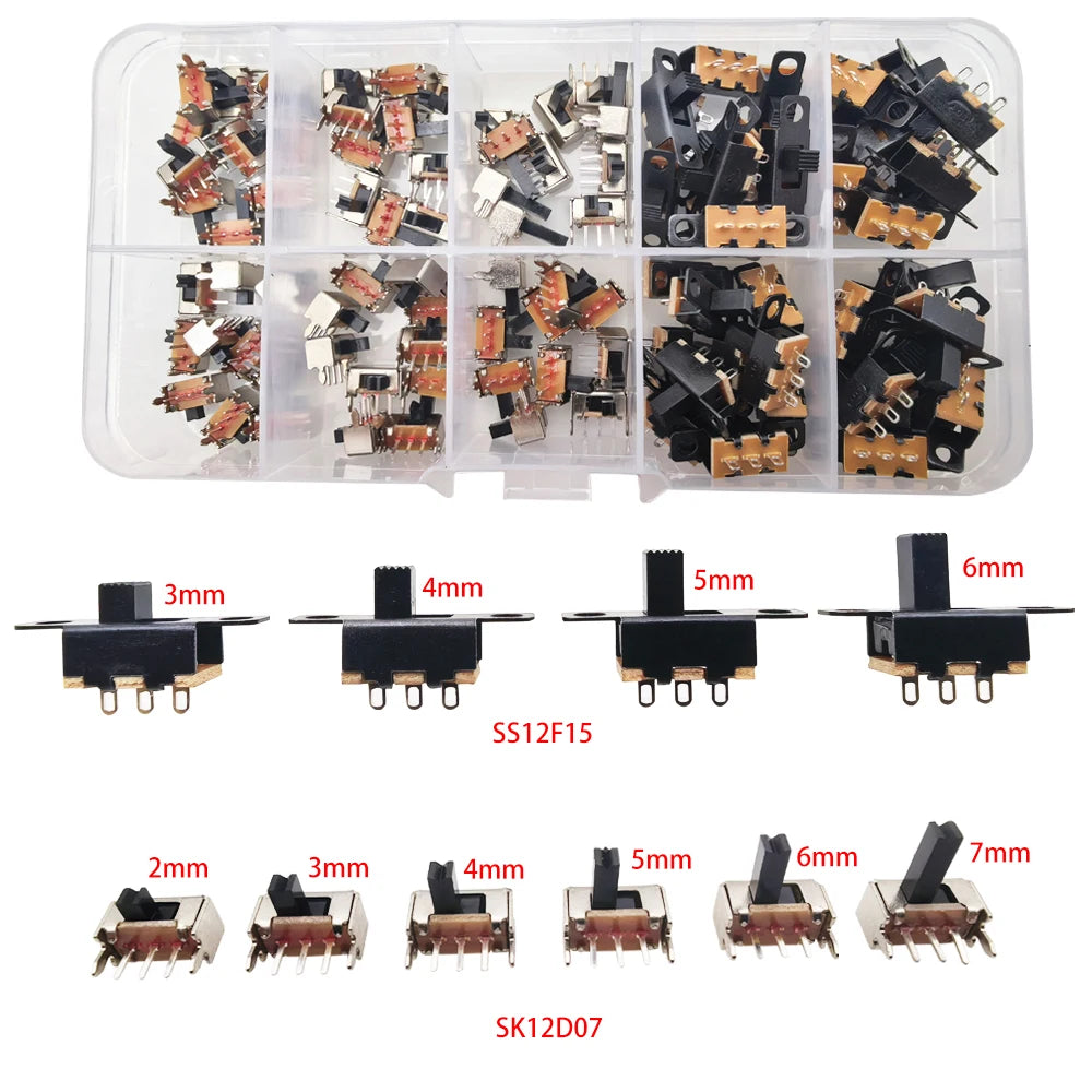 Conjunto de interruptores deslizantes SPDT em miniatura, 5 tipos