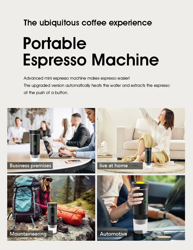 Wireless Electric Portable Espresso Coffee Machine for Car & Home Camping Coffee Maker 3-in-1 Capsule Powder Travel Coffee Maker 