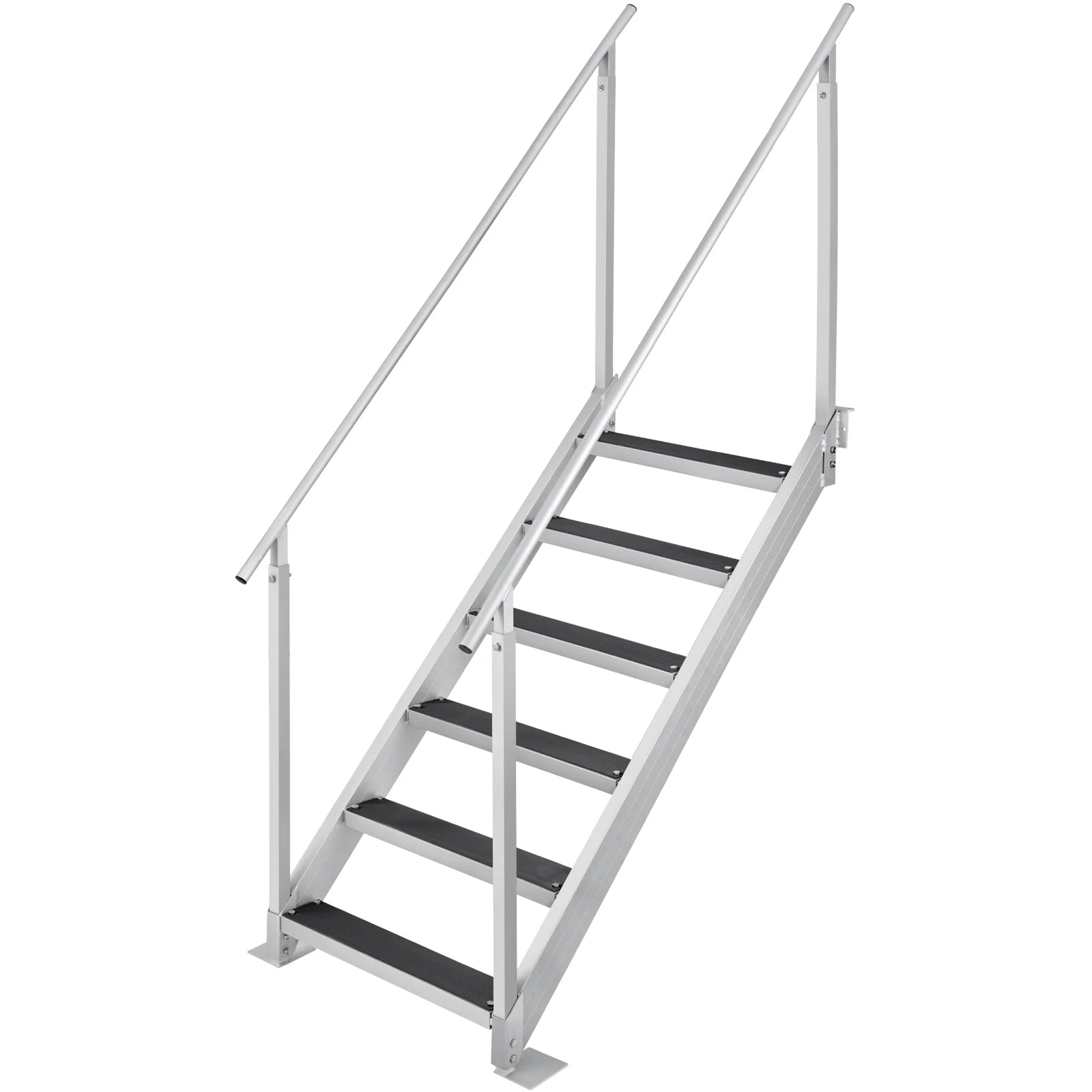 SucceBuy 4/6 Step Dual Handrails Dock Ladder Aluminum with Rubber Mat 30"-39" Adjustable Height for Lake Marine Boarding Pool