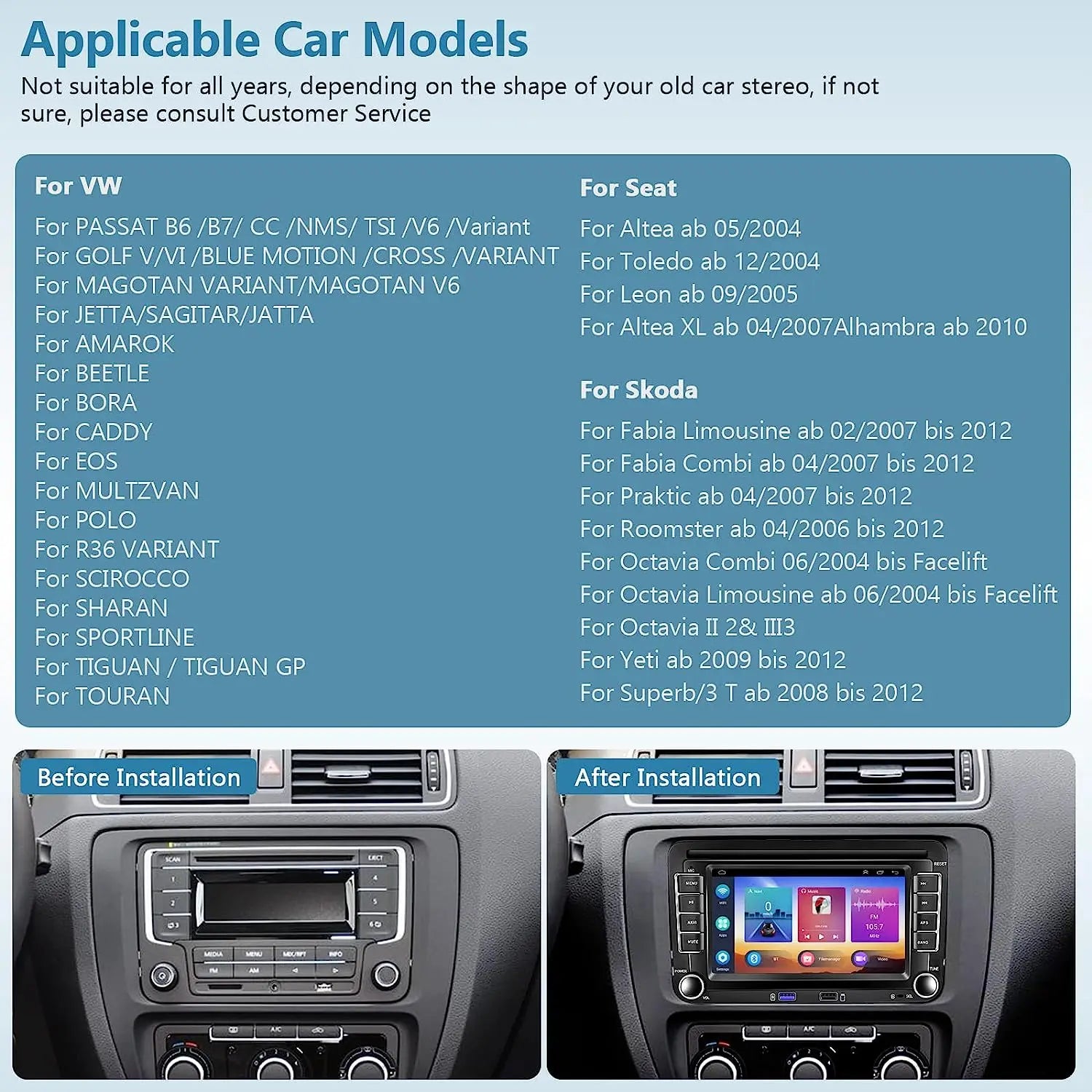 Android Car Radio CarPlay for VW Vehicles 7" Multimedia System
