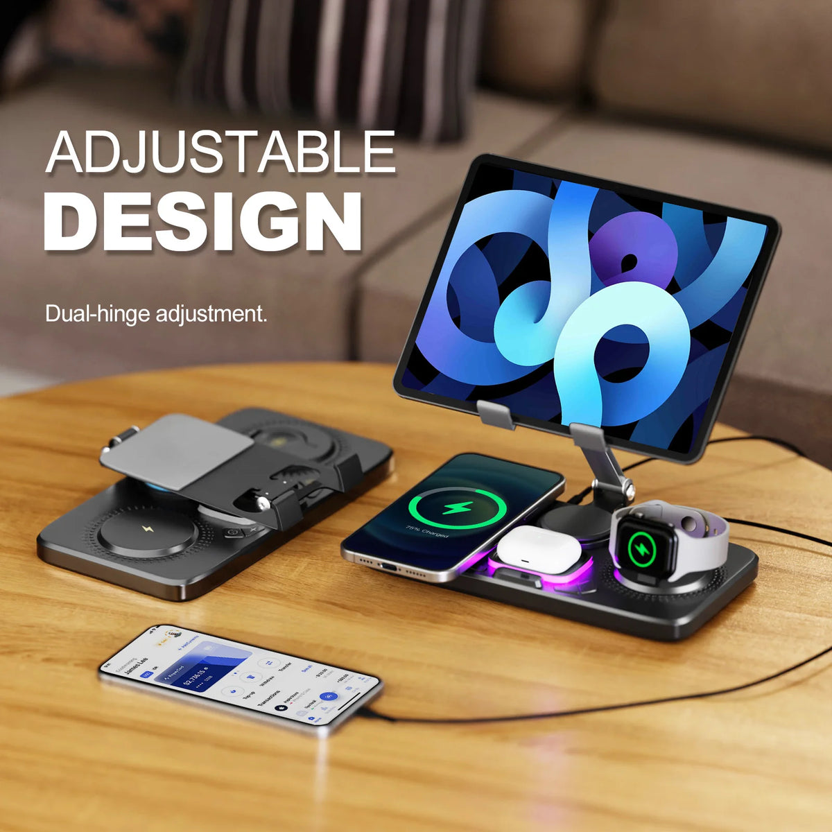 7-in-1 Wireless Charger Stand Pad, 15W Fast Charging