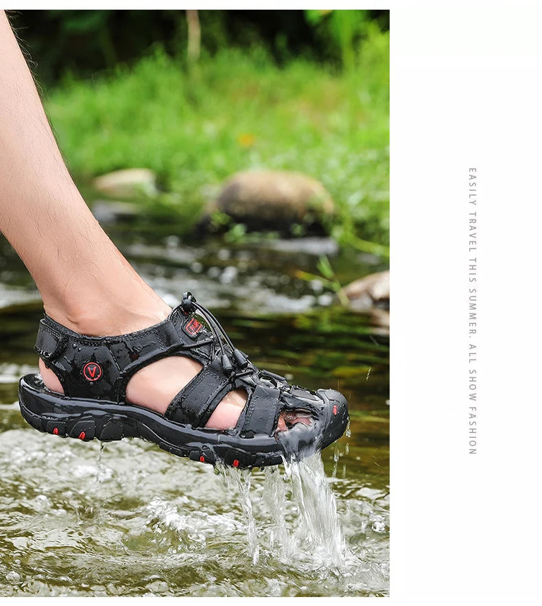 Summer Men Sandals Leather Mens Casual Shoes Breathable Outdoor Sandals for Men Beach Shoes Slippers Fashion Roman Shoes 
