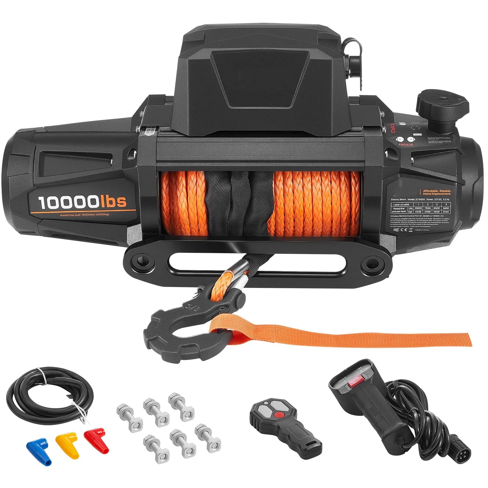 Ηλεκτρικό Τραβηχτικό 12V 10000–13500 lbs με Σχοινί 90 πόδια για Φορτηγό & SUV